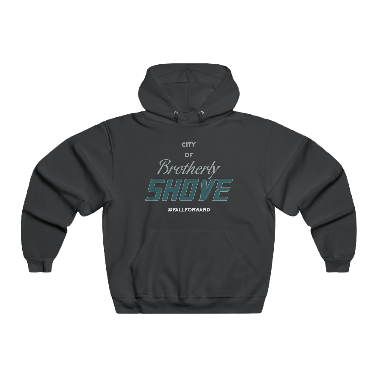 City of brotherly shove hoodie front view in black