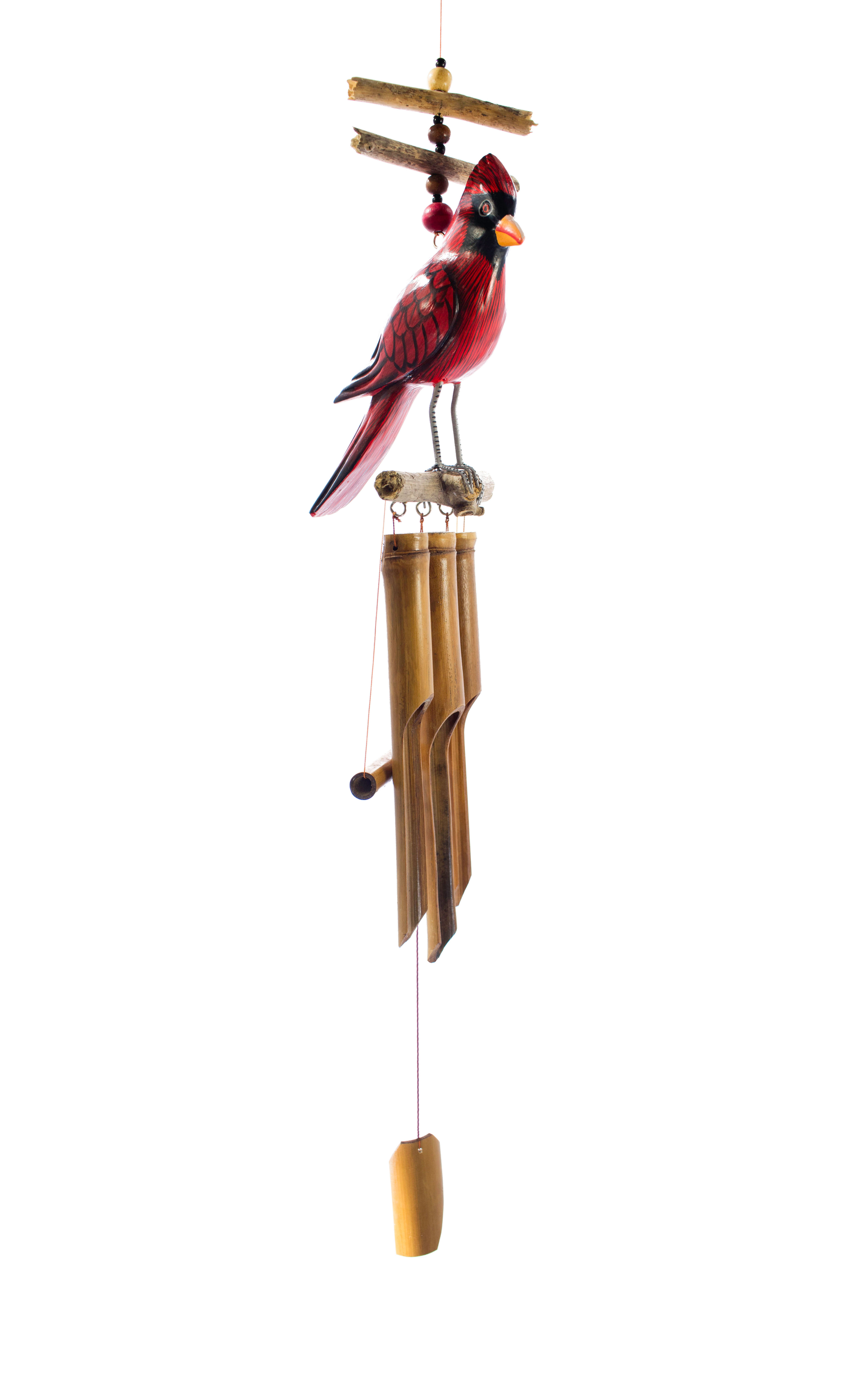 Hand Painted Wood Large Cardinal Bamboo Chime