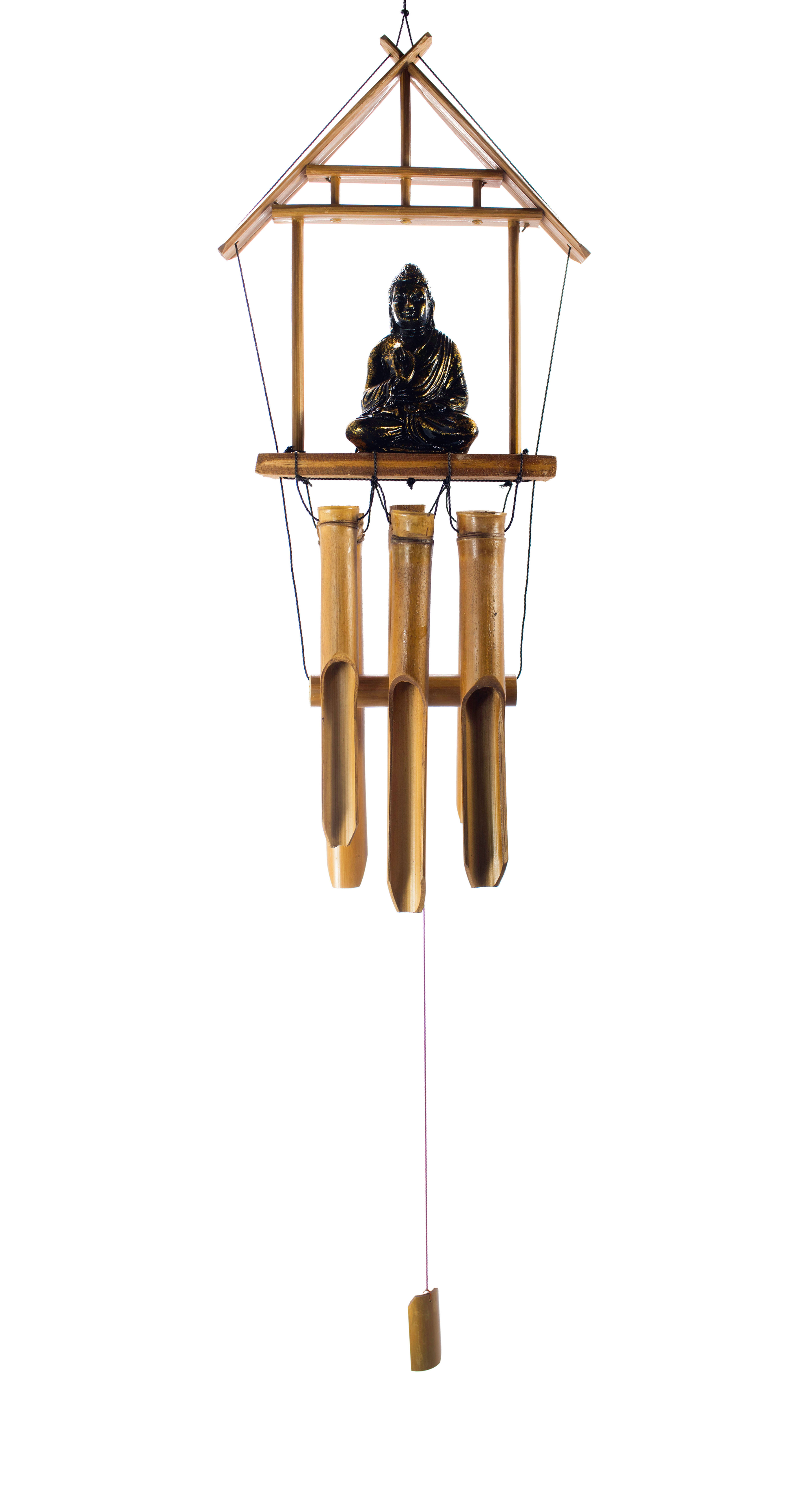 Hand Painted Wood Buddha Bamboo Chime