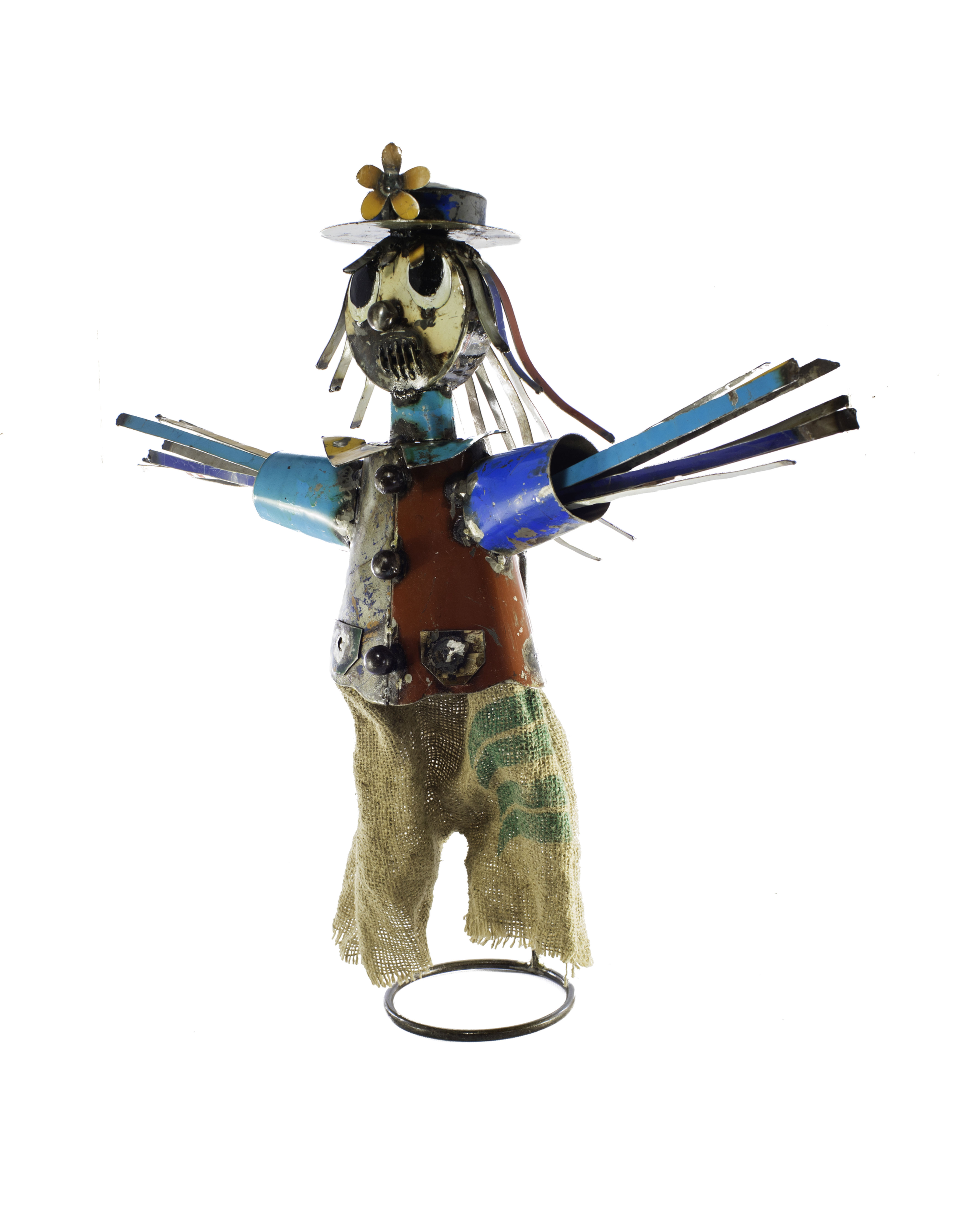 Recycled Metal Large Scarecrow on Stand