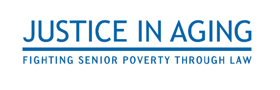 A logo for senior blog "Justice in Aging" with catch phrase: "Fighting senior poverty through law."