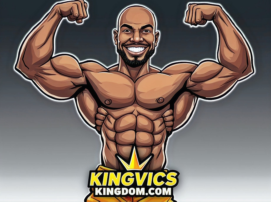 Very fit handsome bald black personal trainer flexing muscles