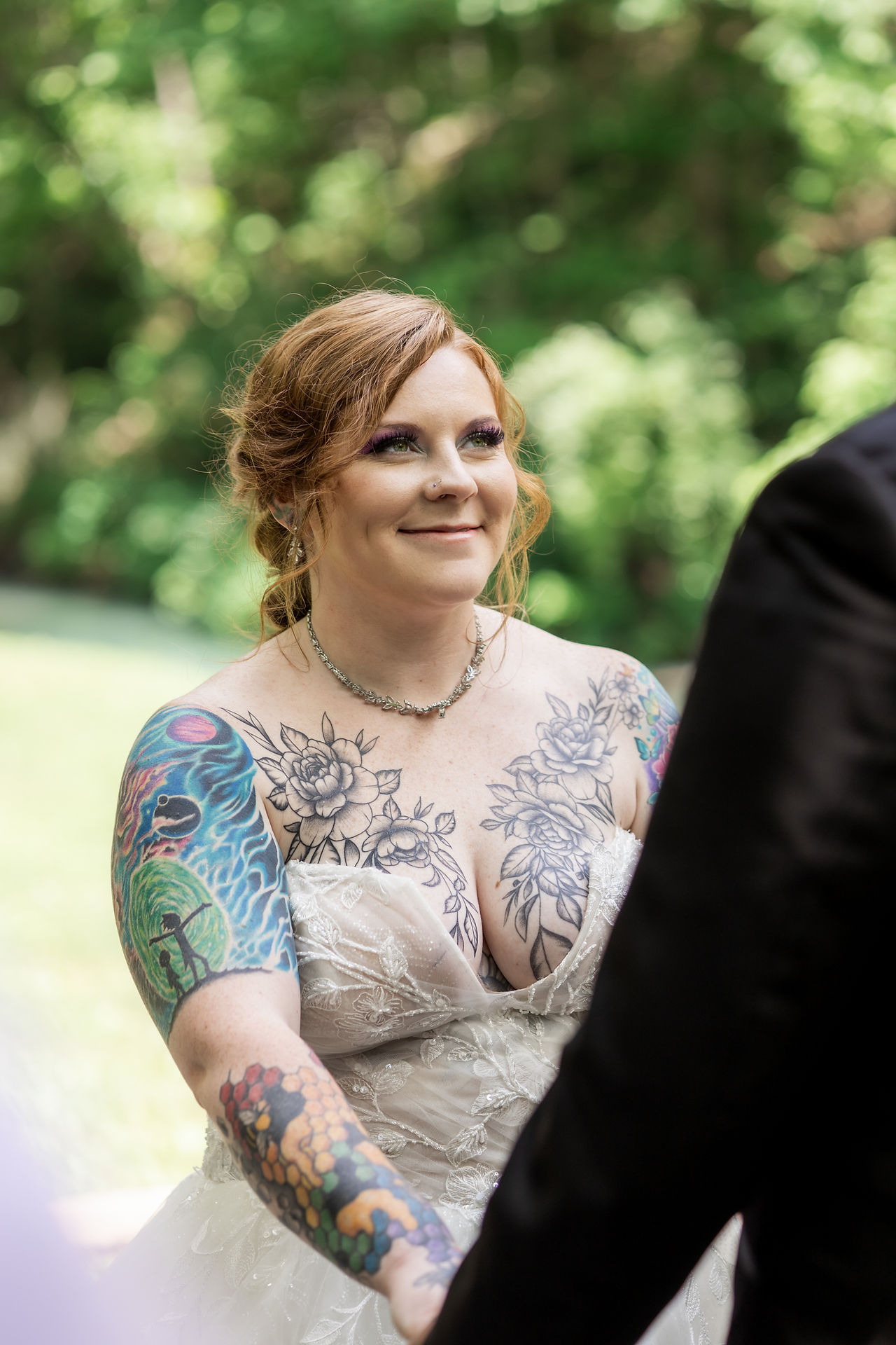 Sparkly wedding dress detail photo in natural light