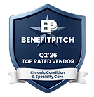 A shield graphic for BenefitPitch which shows a award for Q2'26 Top Rated Vendor