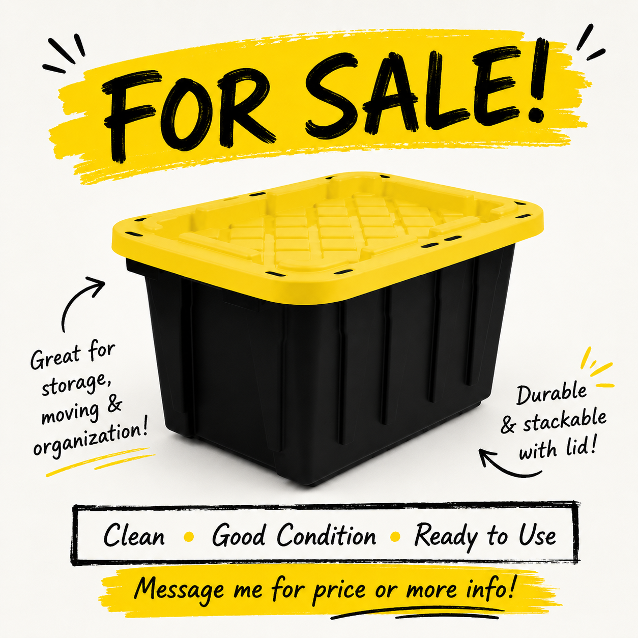 For Sale - 102L Stackable Tough Strong Storage Tote Bin, Plastic Organizer Box