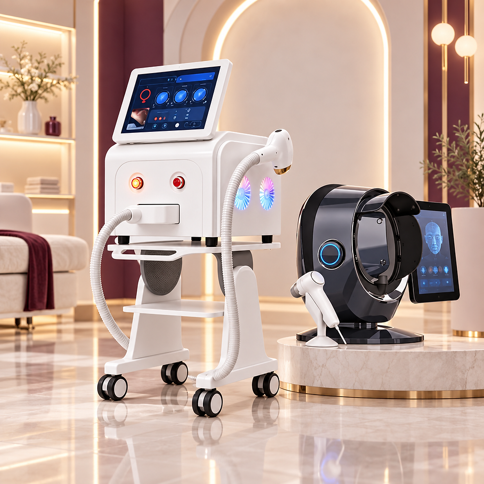 Equipamentos profissionais de estética em clínica moderna.