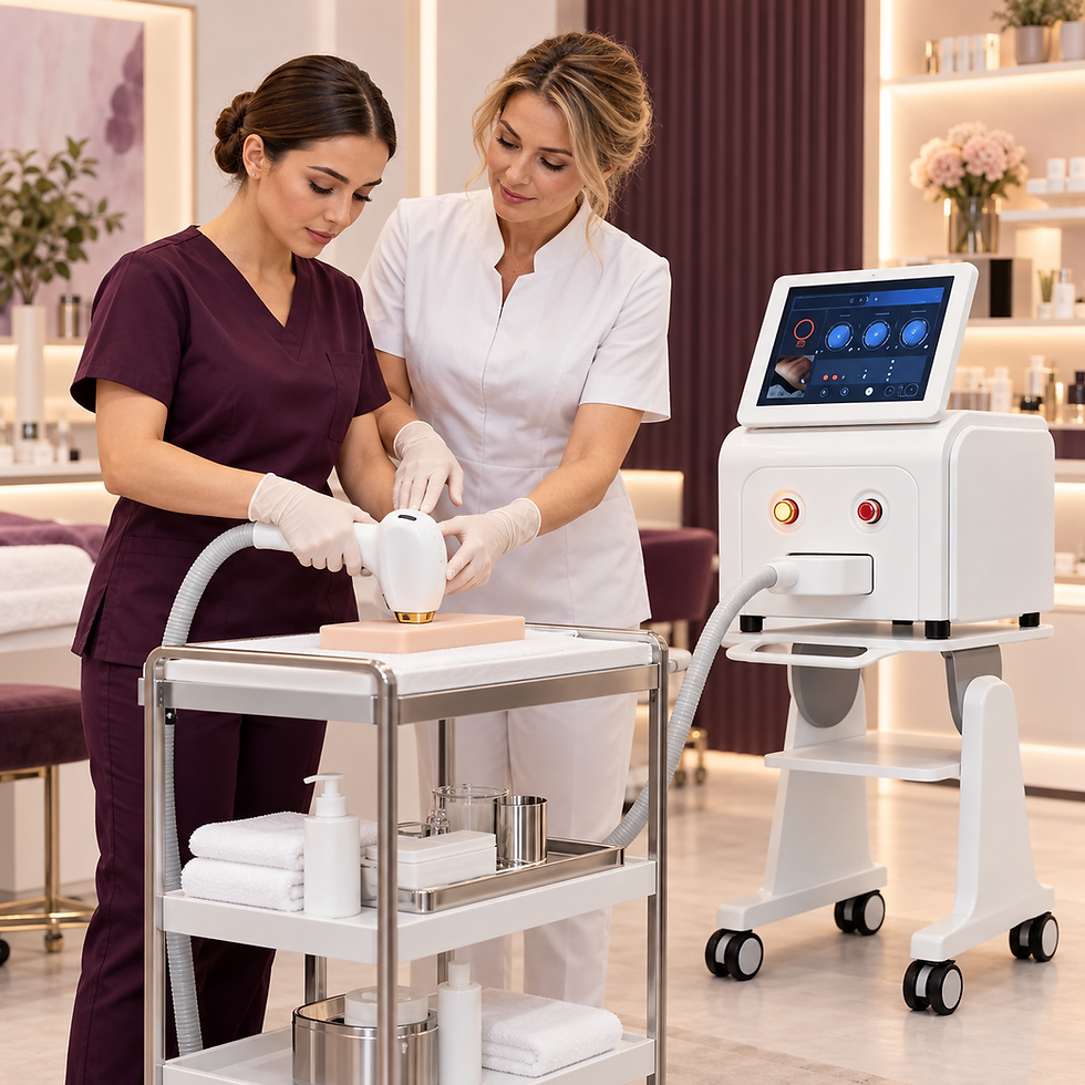 Formação prática na utilização de equipamentos de estética.