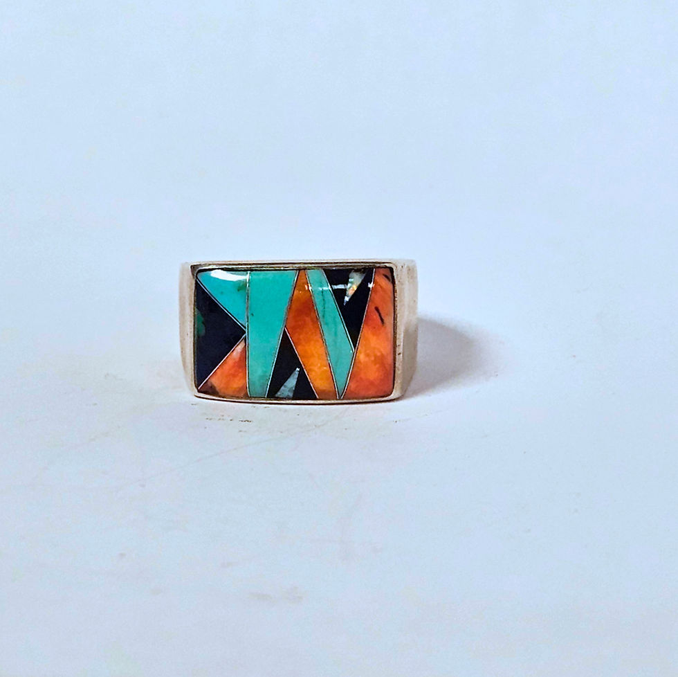 Thumbnail: Navajo Multi-Stone Inlay Silver Men's Ring