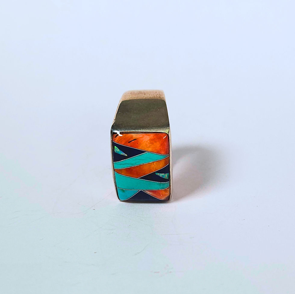 Thumbnail: Navajo Multi-Stone Inlay Silver Men's Ring