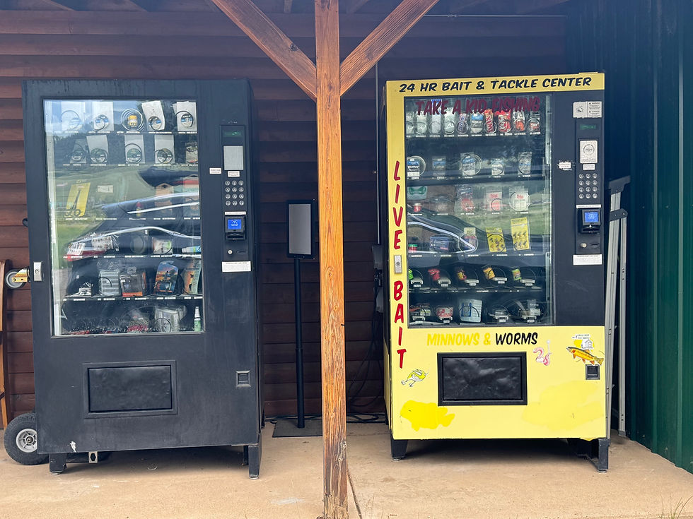 24 hour fishing vending machines at Eagle Nest Fly Shack & Lodge