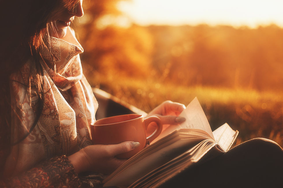 Beautiful girl in autumn forest reading