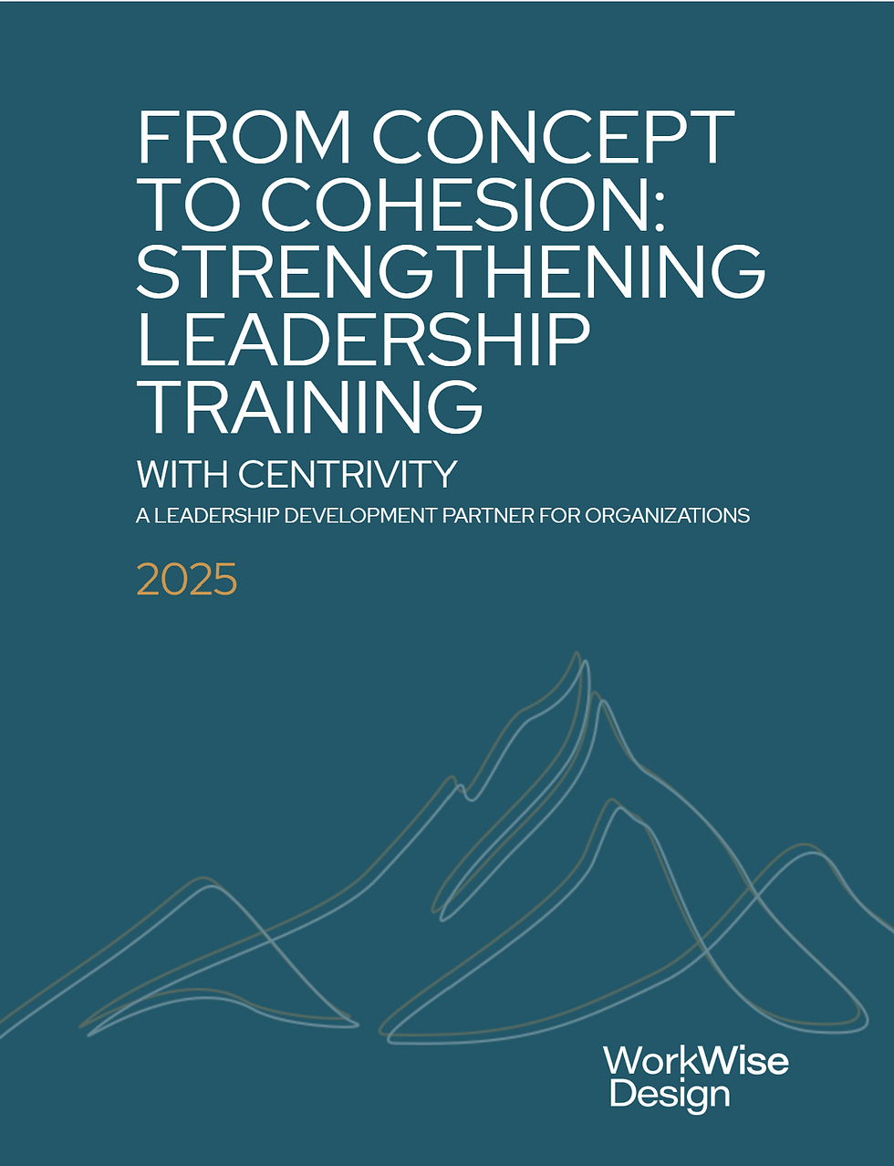 Teal poster for leadership training with white text: From Concept to Cohesion, Strengthening Leadership Training, With Centrivity, 2025, WorkWise Design