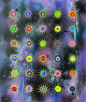 acrylic painting canvas unique artwork modern margynall contemporary artist surrealism abstract pop art french singapore woman the new normal virus covid symbols 2020