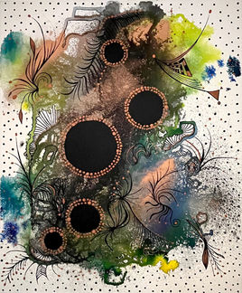 Sophisticated Biosphere, acrylic painting canvas unique artwork modern margynall contemporary artist surrealism abstract french singapore woman pop art