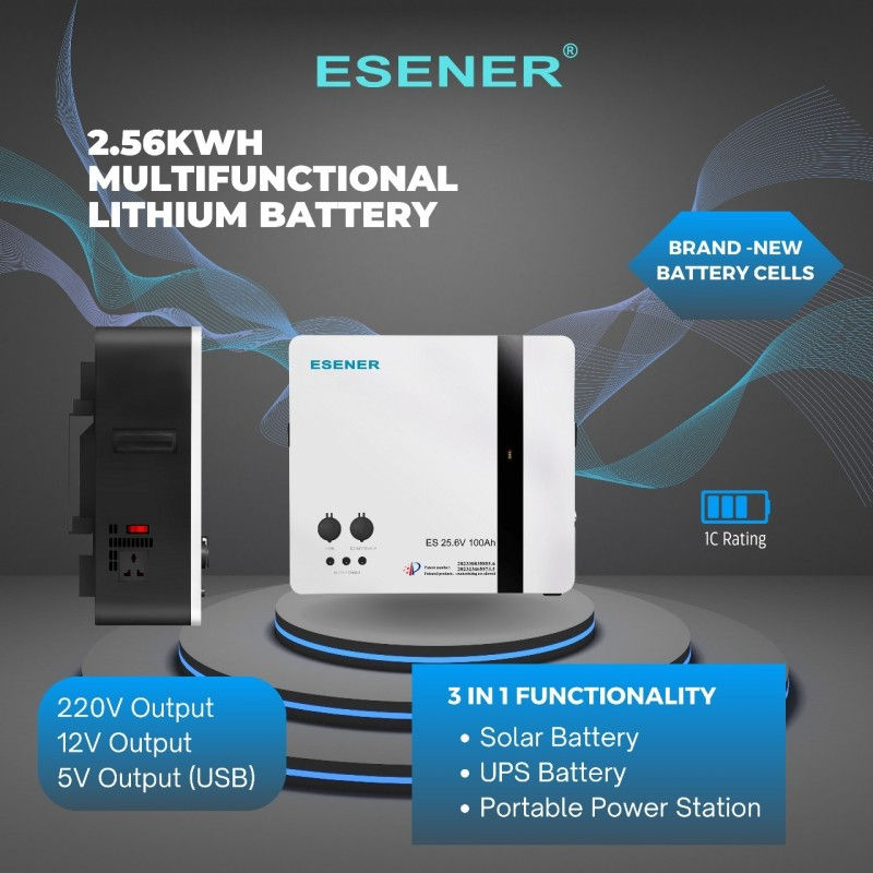 Thumbnail: Esener 3kW Hybrid Inverter & 2.56kWh Lithium Battery Solar System Pure - Image 4