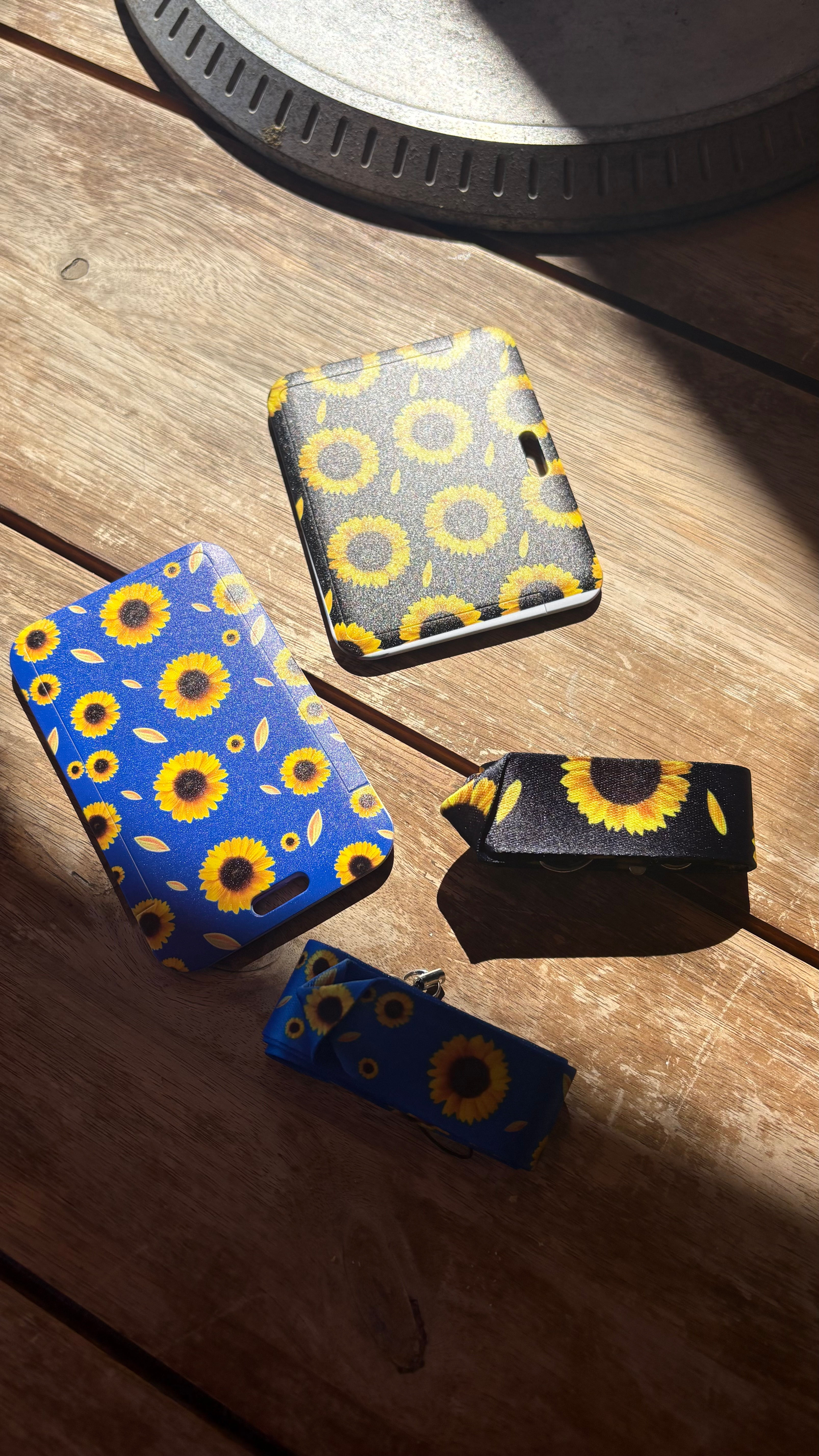 Lanière & Porte-carte Tournesols - Édition Colorée (Bleu ou Noir)