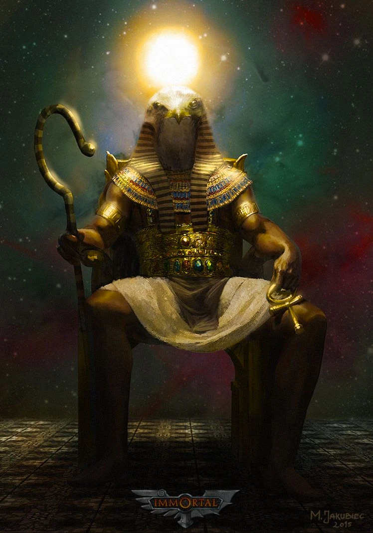"Sun God," Ra, sitting on his trone