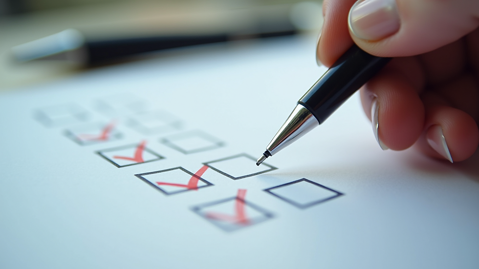 Close-up view of a checklist with a pen marking completed tasks