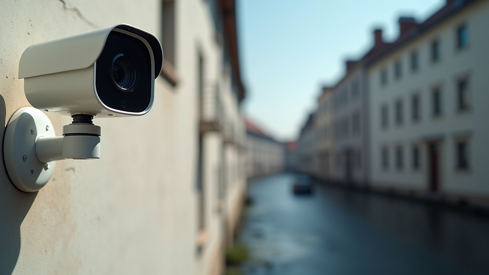 Close-up view of a smart security camera mounted on a wall