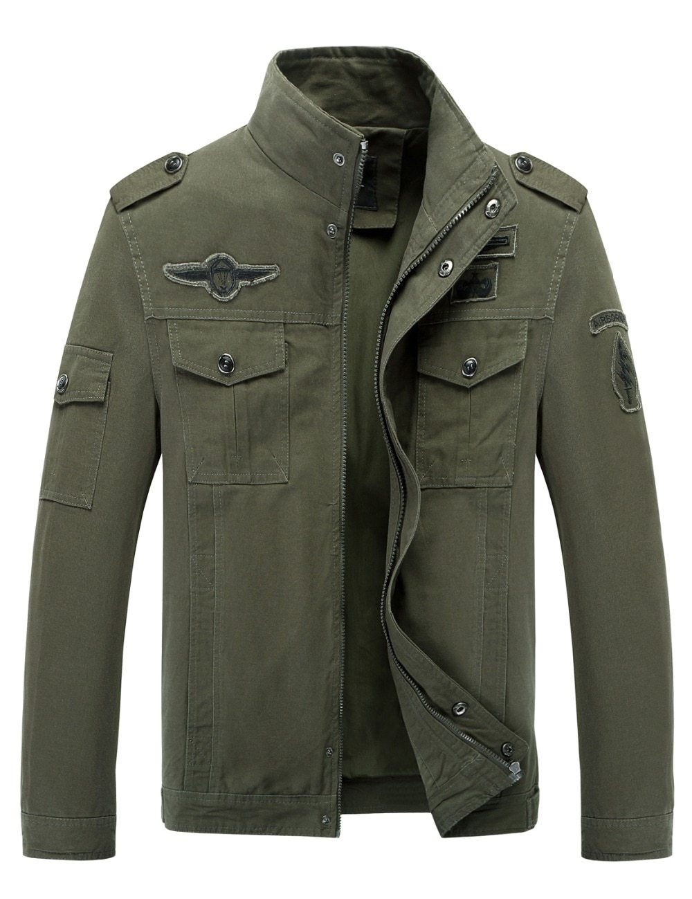 Men's olive green military-style jacket