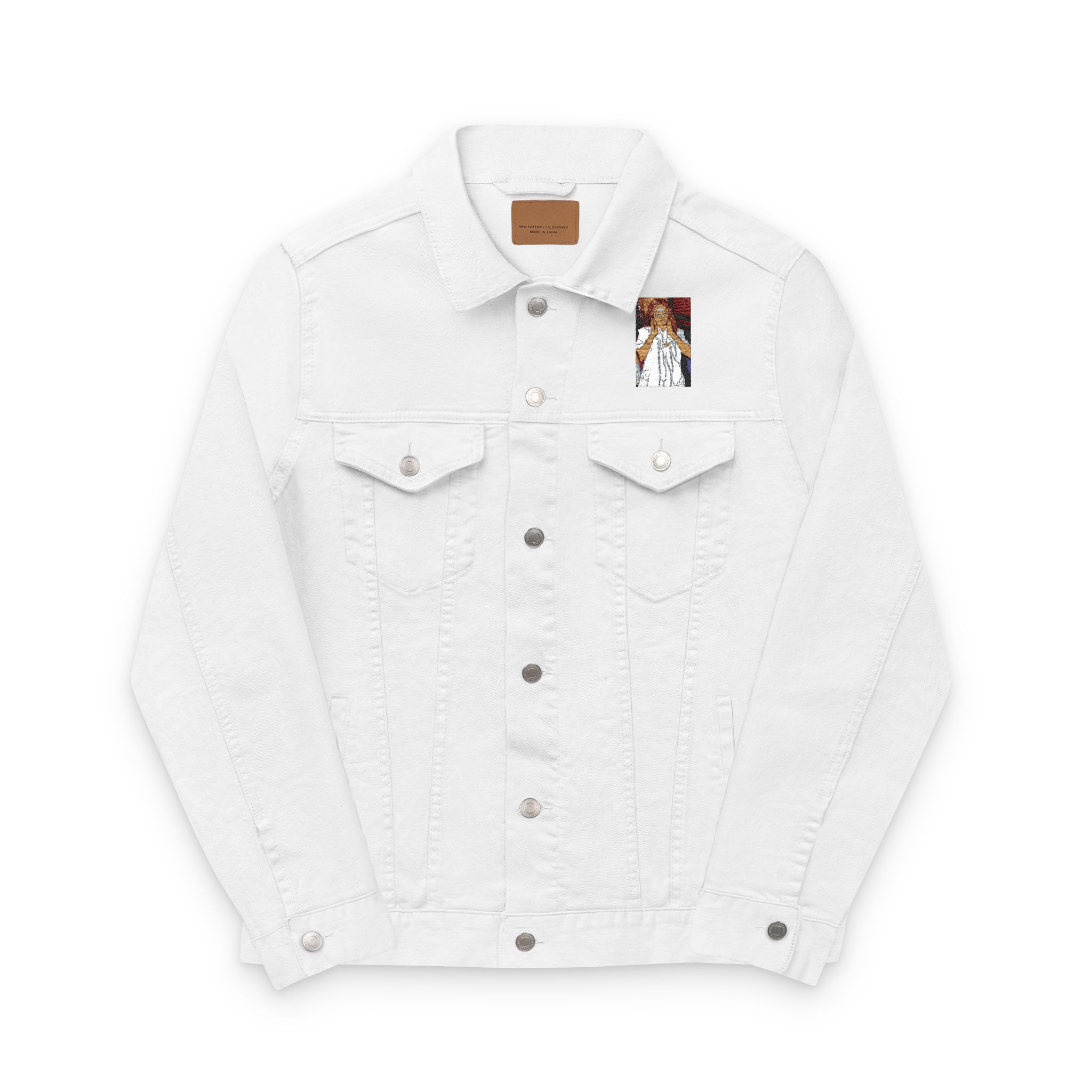White denim jacket with small image patch