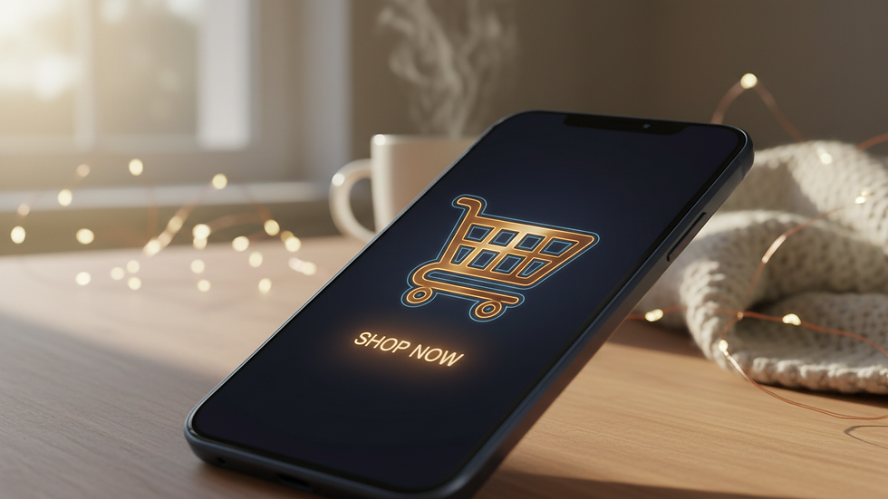 Close-up view of a smartphone with a shopping cart icon on the screen