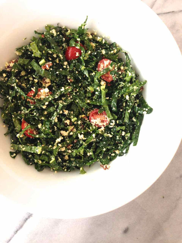 LACINATO KALE SALAD WITH CRUMBLED HARD-BOILED EGGS