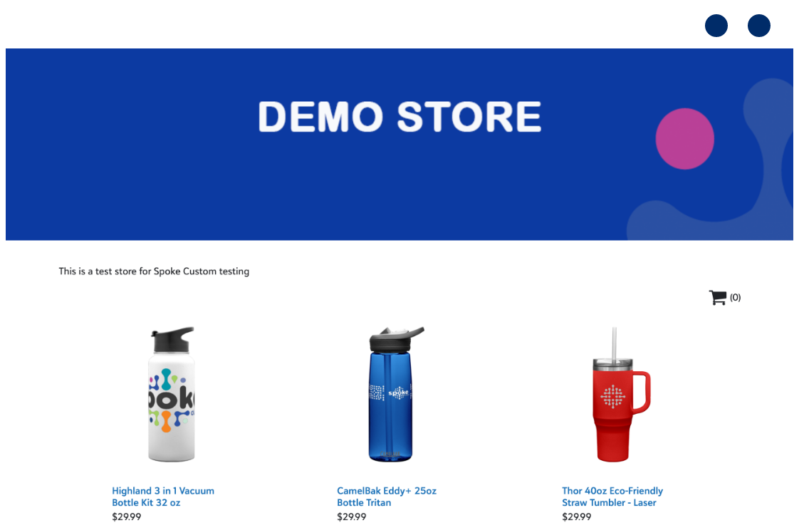 Demo store showcasing water bottles