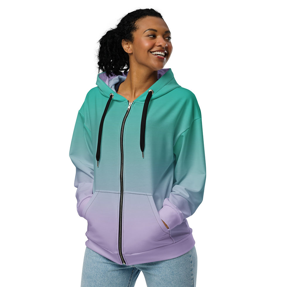Thumbnail: Green lilla Unisex zip hoodie