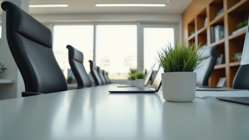 Eye-level view of a clean and organized office workspace