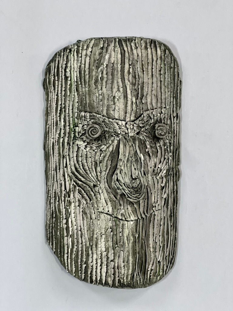 "It's Serious", clay, acrylic washes, 9x5x2