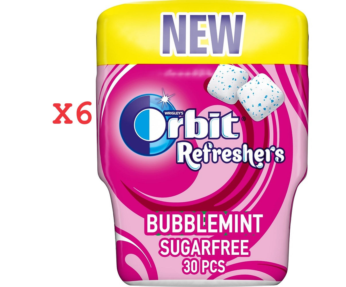 Orbit Refresher's Bubblemint Sugar Free Chewing Gum Tubs 30pcs X 6 Boxes