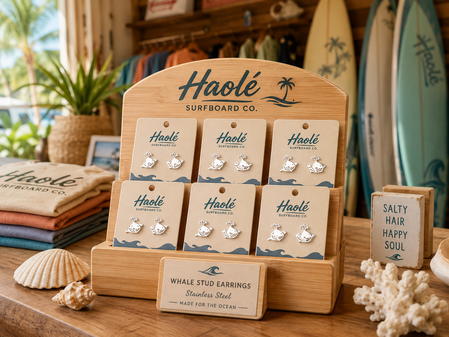 Haolé Beachy Whale Tale Studs