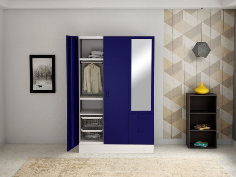 Thumbnail: Godrej Slimline Blend 3 Door Steel Almirah Textured Blue