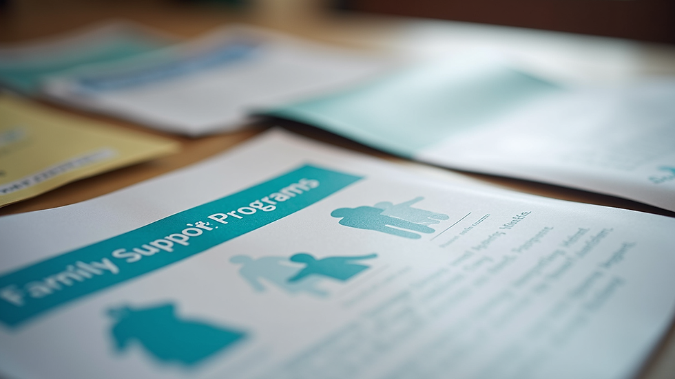 Close-up view of informational pamphlets about family support programs