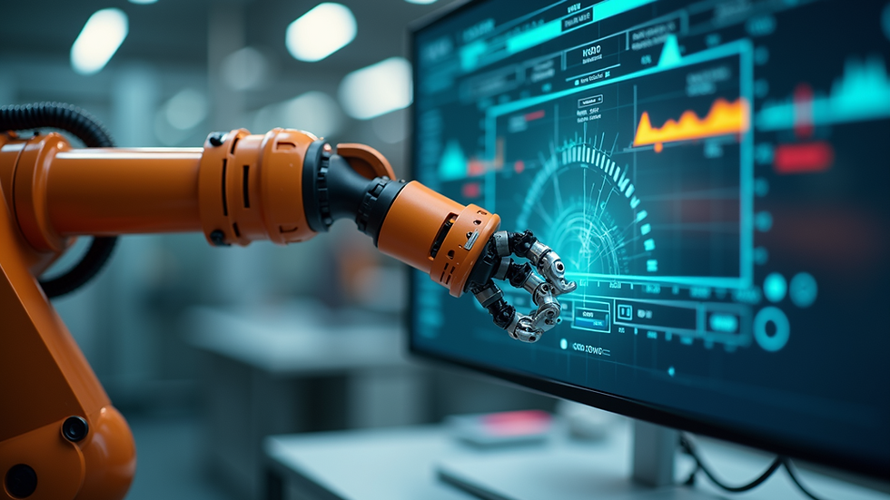 Close-up view of a robotic arm on a digital interface