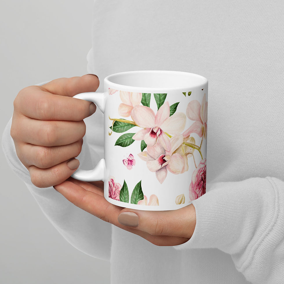 Miniatyrbild: Rosa Blommig Kaffemugg med Fjärilar 💖