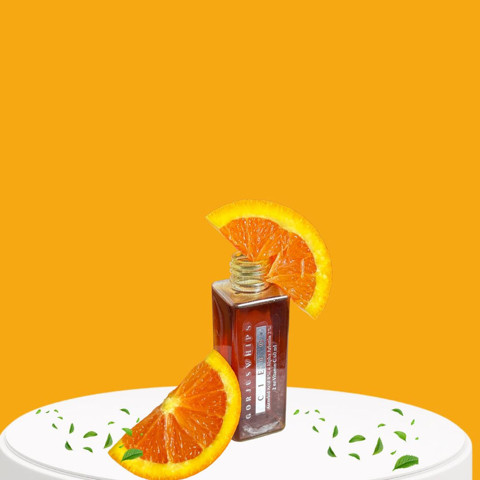 A sleek amber bottle labeled "HAUS OF HUE Cielo Vitamin C & Ferulic Toner," featuring a silver pump cap. The product is set against a dark background, emphasizing its modern and elegant design.