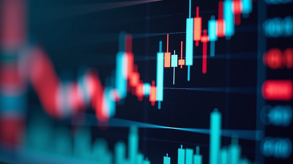 Close-up view of a stock market chart showing upward trends