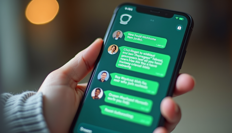 Eye-level view of a smartphone screen showing a WhatsApp chat group for dentists