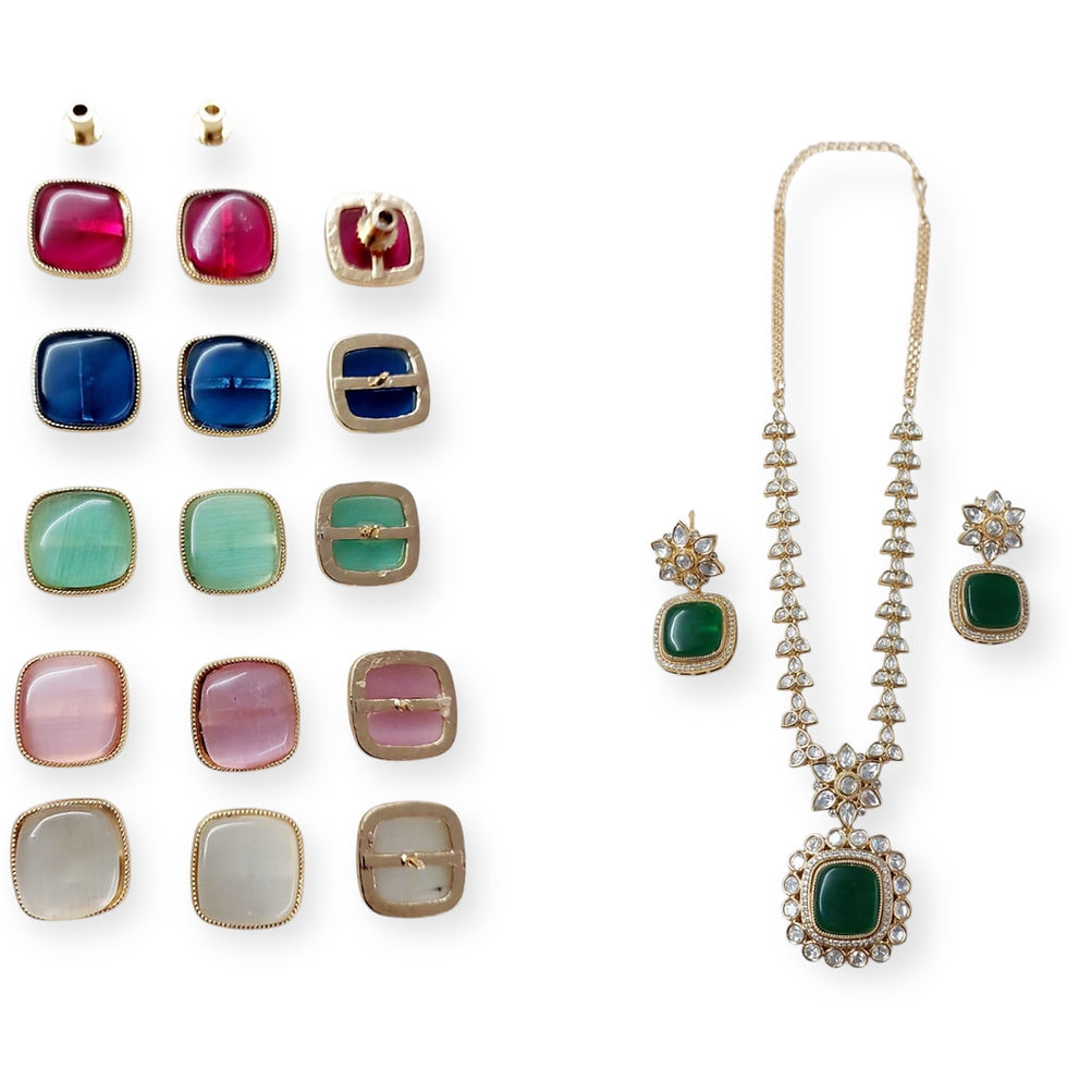 Thumbnail: Changeable polki drop necklace with earrings - 6 colours