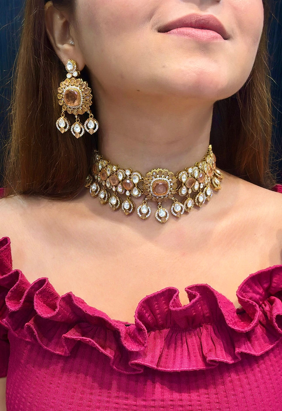 Thumbnail: Moissanite choker necklace and earrings - 8 colours 