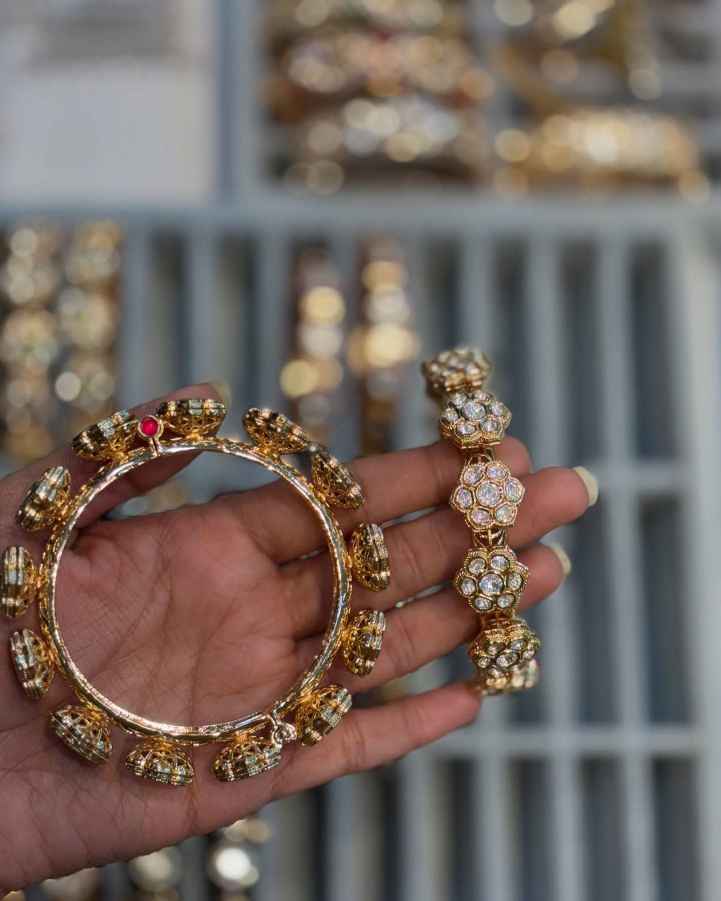 Polki pacheli kada bangles - Openable - White/Clear - one pair 