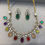 Thumbnail: Moissanite polki multicolor doublet studded hasli necklace with earrings 
