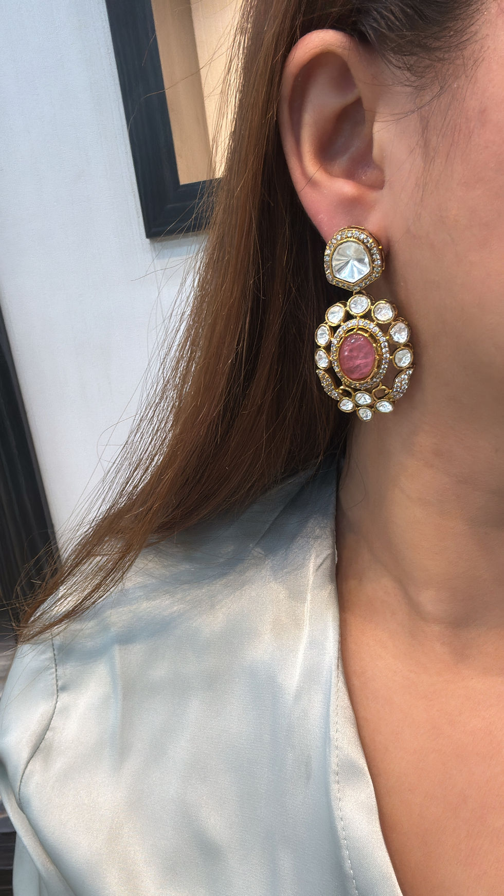 Thumbnail: Moissanite polki earrings  - 5 colours