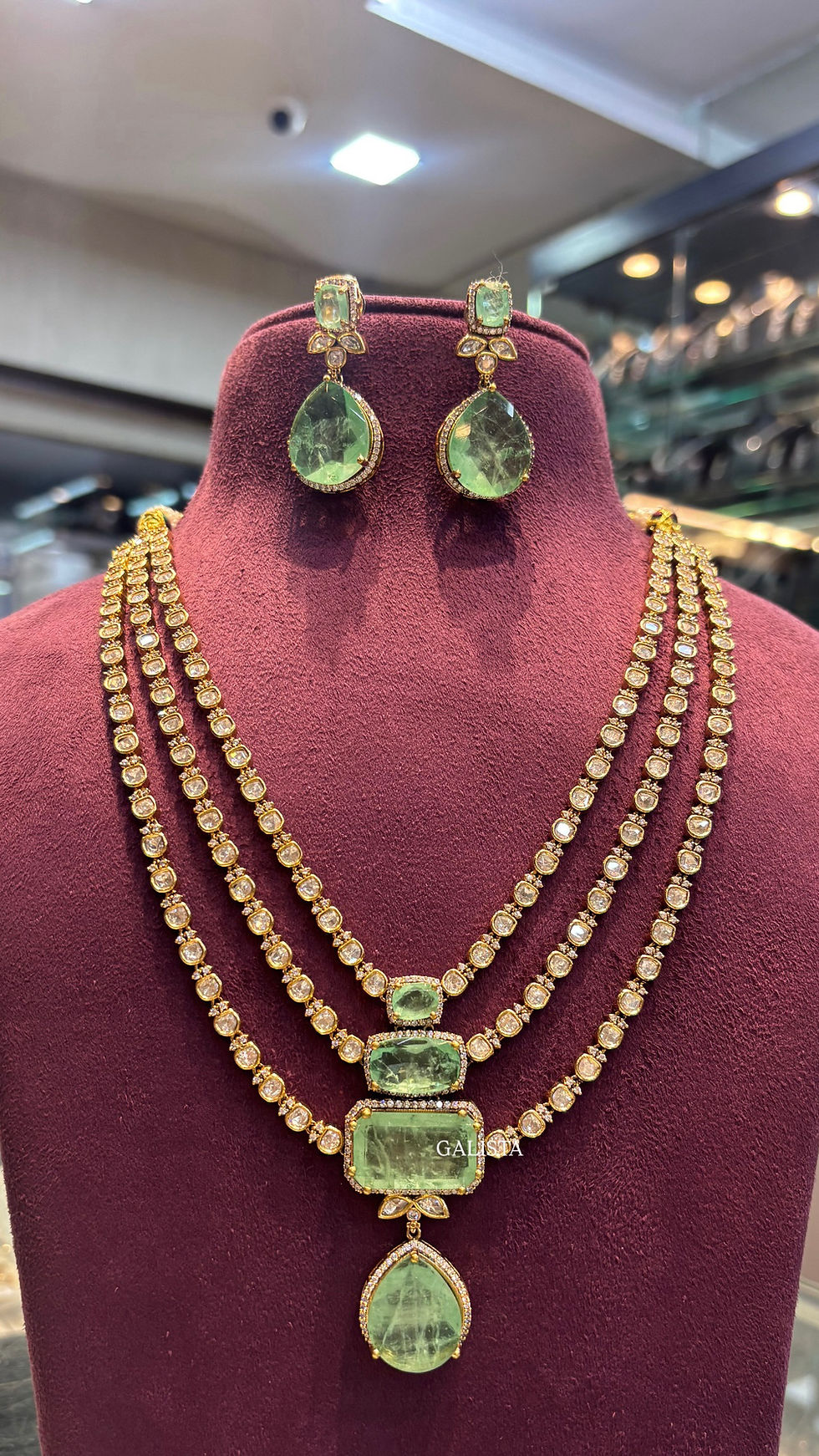 Thumbnail: Mint doublet stone studded necklace - combo set option - two tone polish 