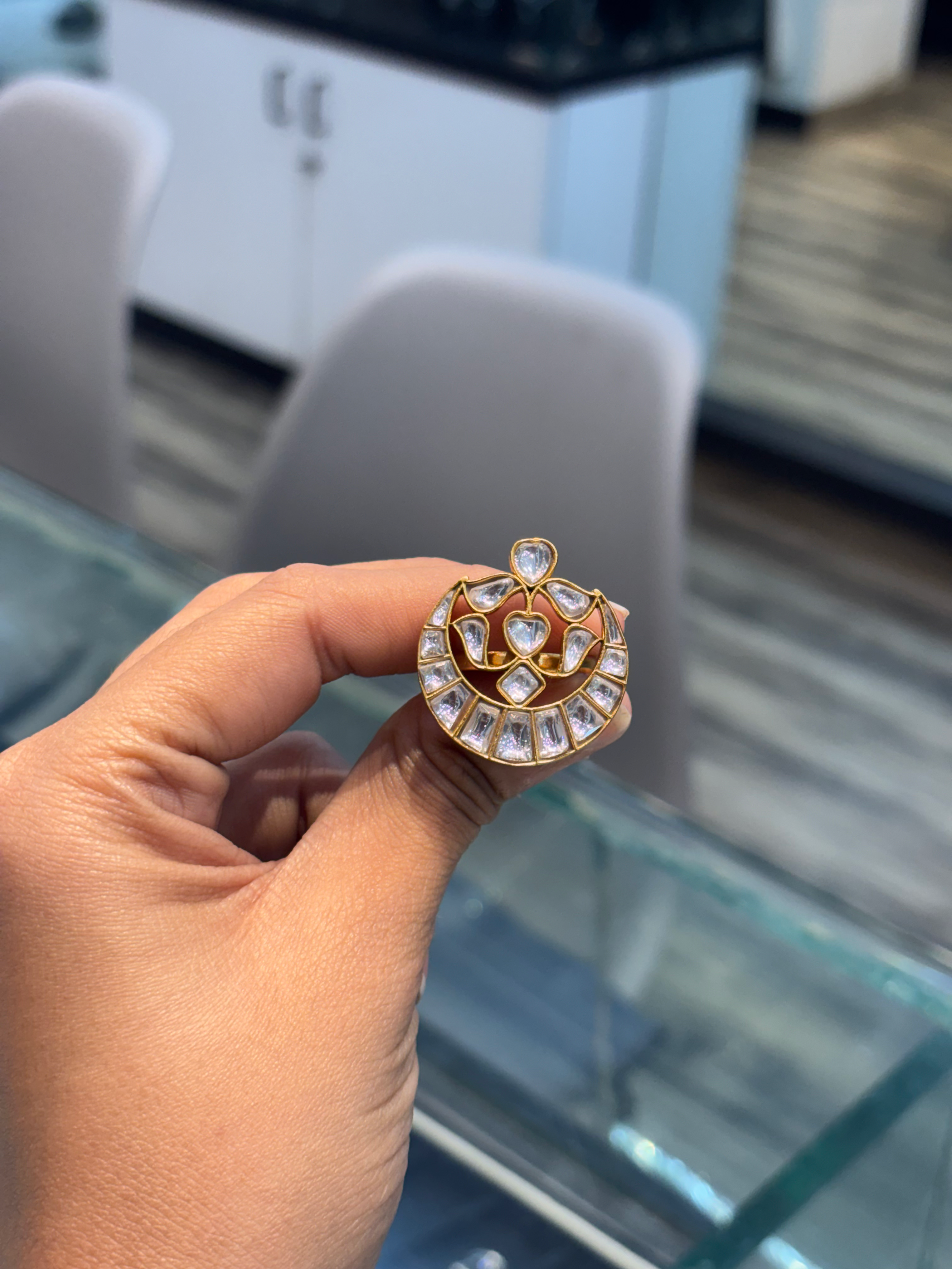 Gold plated crescent ring - adjustable 