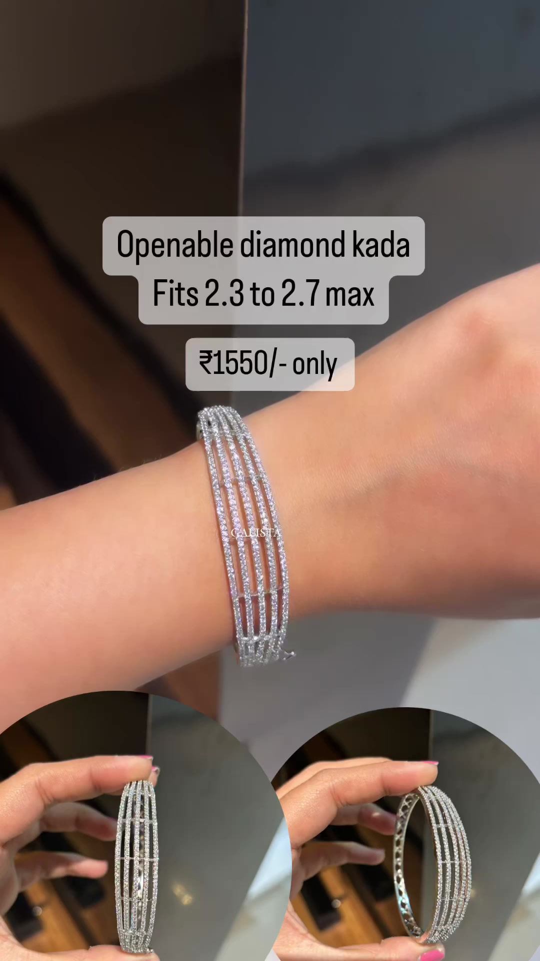 4 line real looking diamond studded kada bracelet