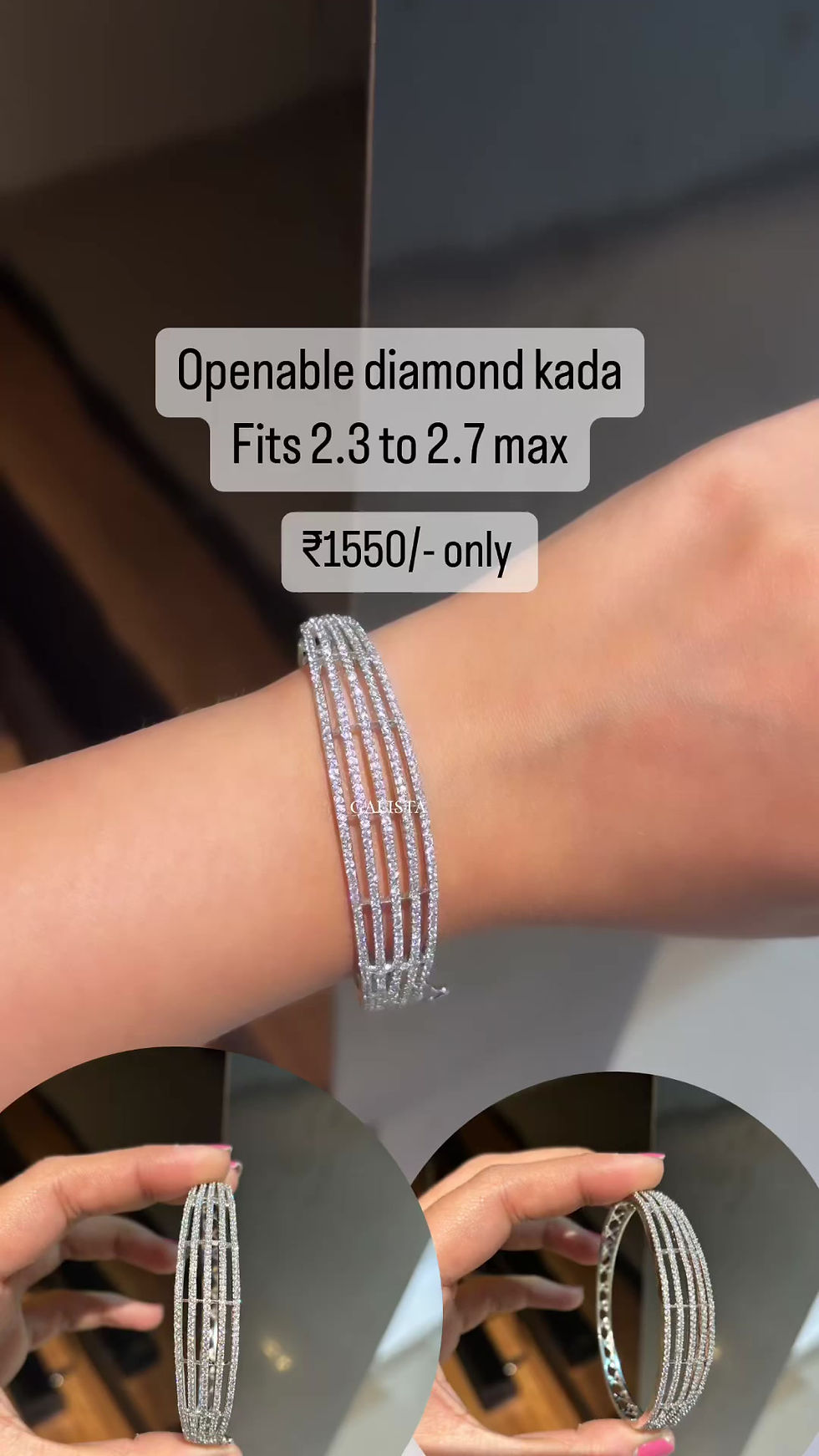 4 line real looking diamond studded kada bracelet