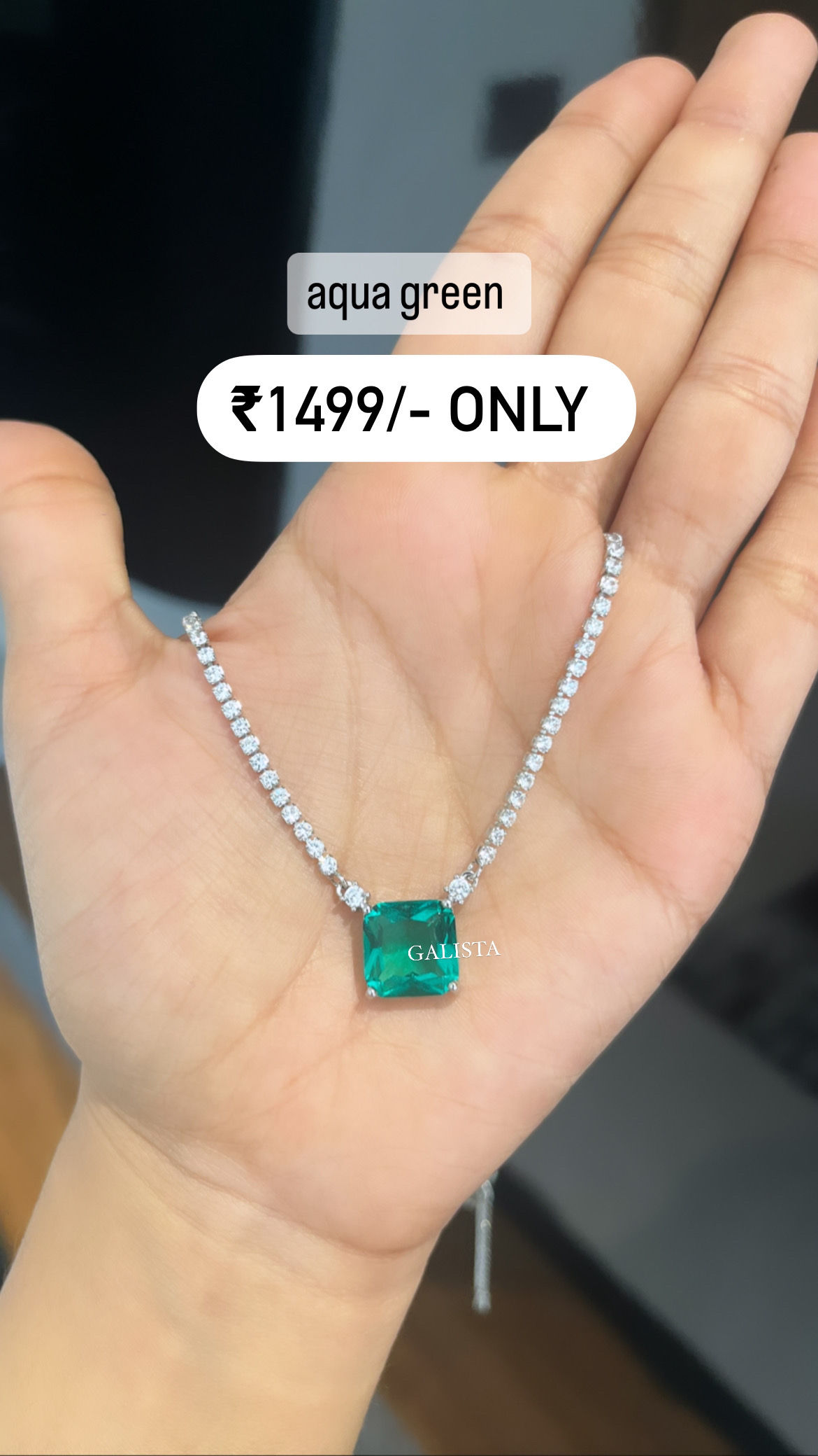 Tennis necklace with attached pendant - Aqua green
